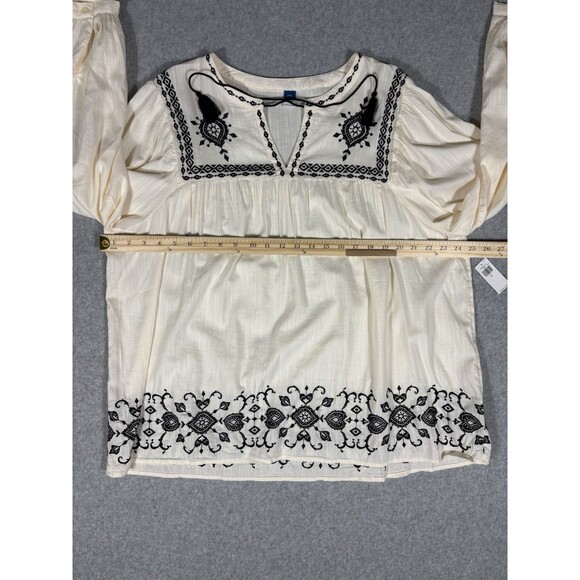 Old Navy Embroidered Boho Peasant Tunic Cream and Black Relaxed Flowy Size XXL - Picture 2 of 8